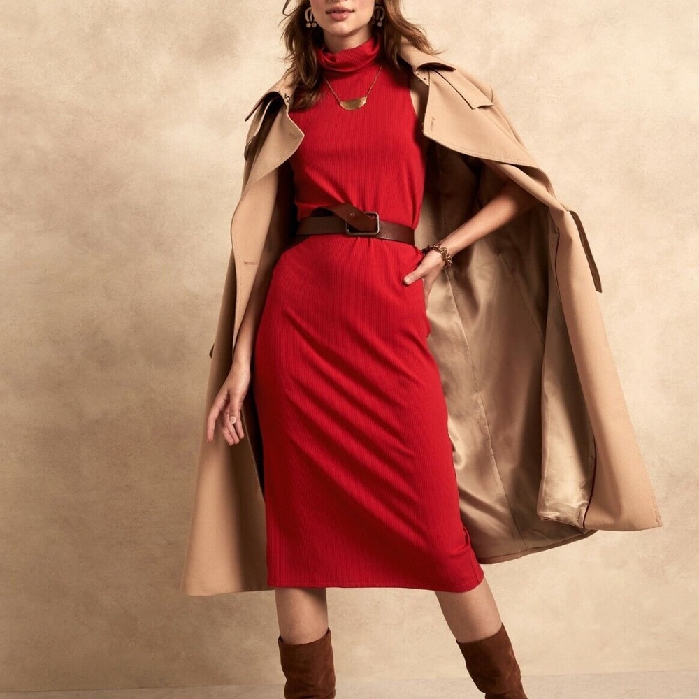 Banana Republic Ribbed Mock-Neck Midi Dress | M Tall